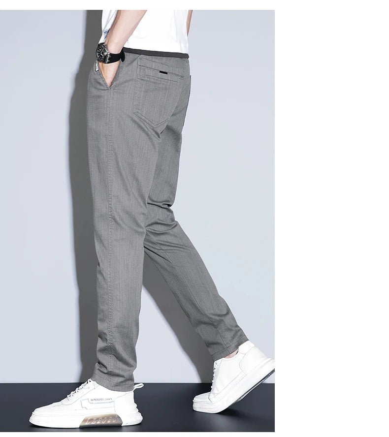 Spring Summer Classic Men's Casual Pants Stretch Slim Business Cotton Trousers Fashion Zippered Pocket Thin Men Pants Korean - PratSN