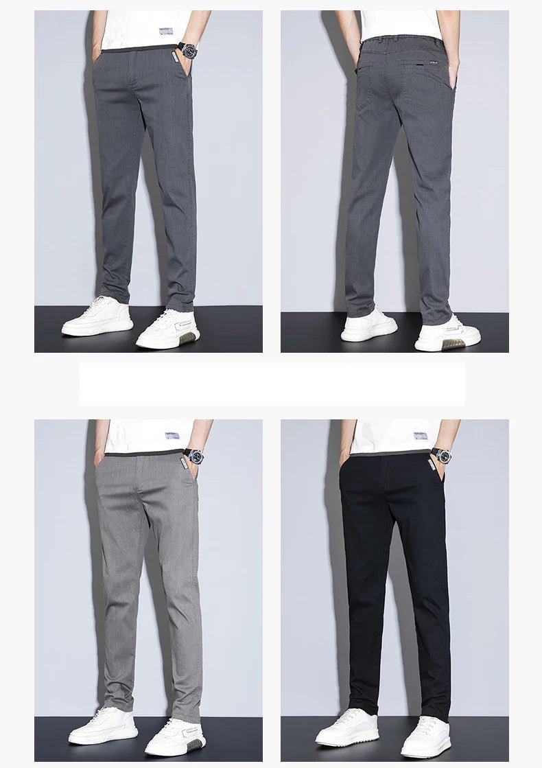 Spring Summer Classic Men's Casual Pants Stretch Slim Business Cotton Trousers Fashion Zippered Pocket Thin Men Pants Korean - PratSN