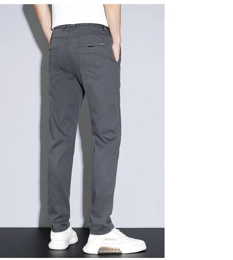 Spring Summer Classic Men's Casual Pants Stretch Slim Business Cotton Trousers Fashion Zippered Pocket Thin Men Pants Korean - PratSN