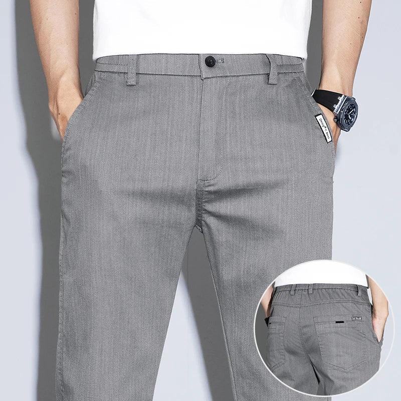 Spring Summer Classic Men's Casual Pants Stretch Slim Business Cotton Trousers Fashion Zippered Pocket Thin Men Pants Korean - PratSN
