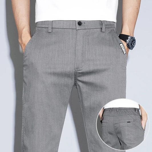 Spring Summer Classic Men's Casual Pants Stretch Slim Business Cotton Trousers Fashion Zippered Pocket Thin Men Pants Korean - PratSN