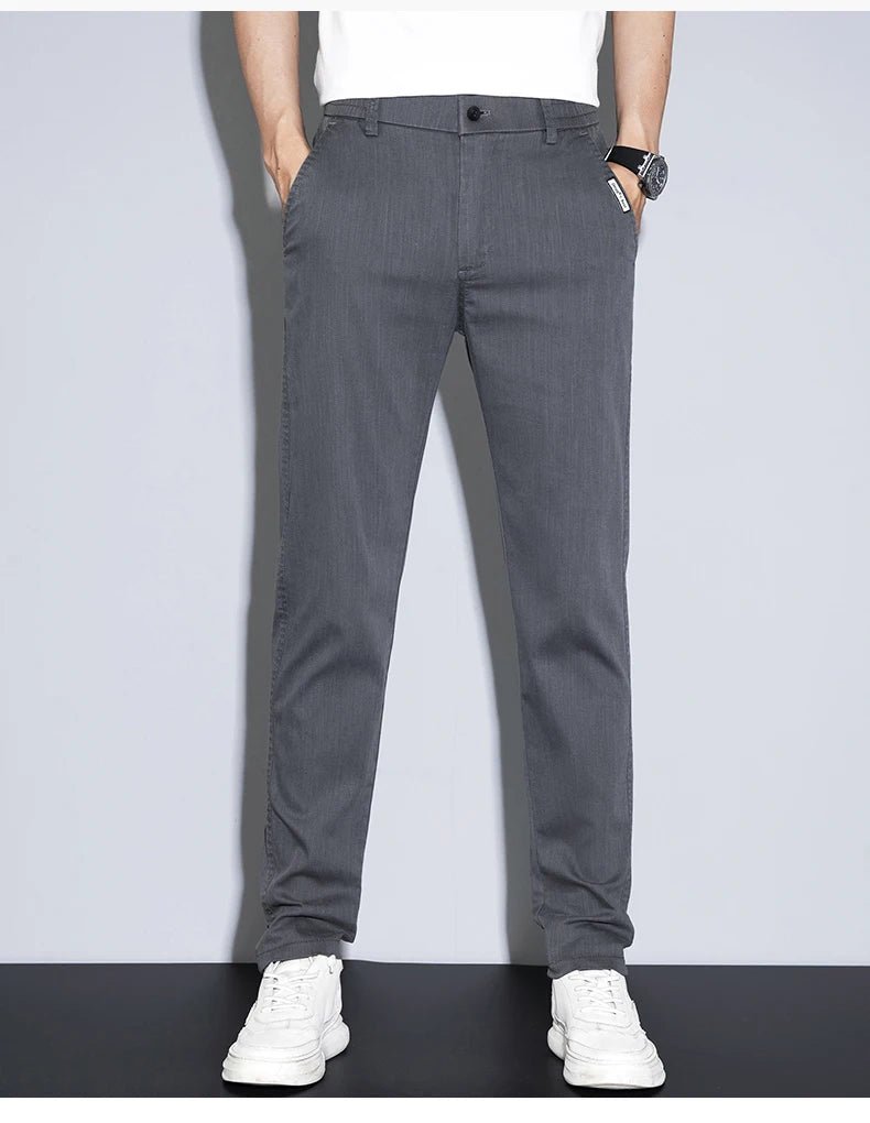 Spring Summer Classic Men's Casual Pants Stretch Slim Business Cotton Trousers Fashion Zippered Pocket Thin Men Pants Korean - PratSN