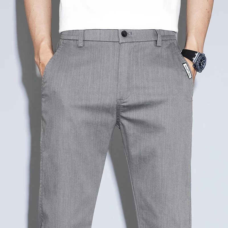 Spring Summer Classic Men's Casual Pants Stretch Slim Business Cotton Trousers Fashion Zippered Pocket Thin Men Pants Korean - PratSN