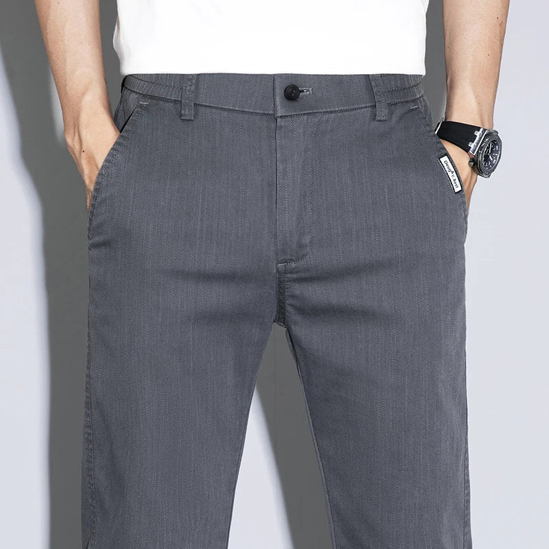 Spring Summer Classic Men's Casual Pants Stretch Slim Business Cotton Trousers Fashion Zippered Pocket Thin Men Pants Korean - PratSN