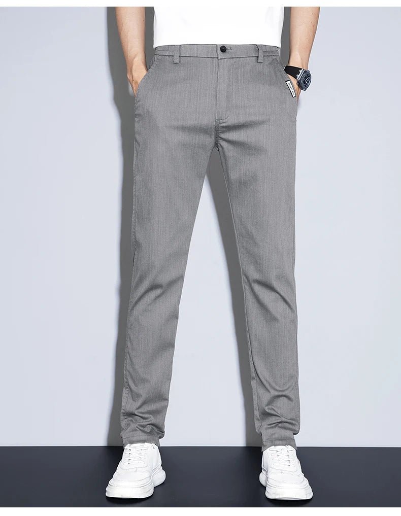 Spring Summer Classic Men's Casual Pants Stretch Slim Business Cotton Trousers Fashion Zippered Pocket Thin Men Pants Korean - PratSN