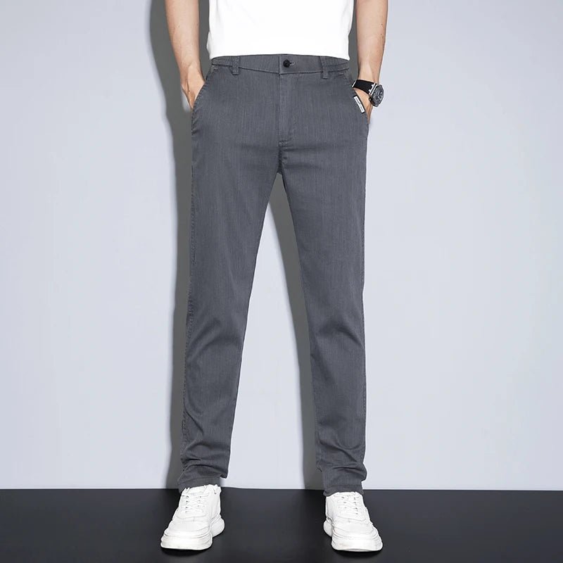 Spring Summer Classic Men's Casual Pants Stretch Slim Business Cotton Trousers Fashion Zippered Pocket Thin Men Pants Korean - PratSN