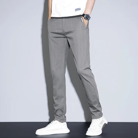 Spring Summer Classic Men's Casual Pants Stretch Slim Business Cotton Trousers Fashion Zippered Pocket Thin Men Pants Korean - PratSN