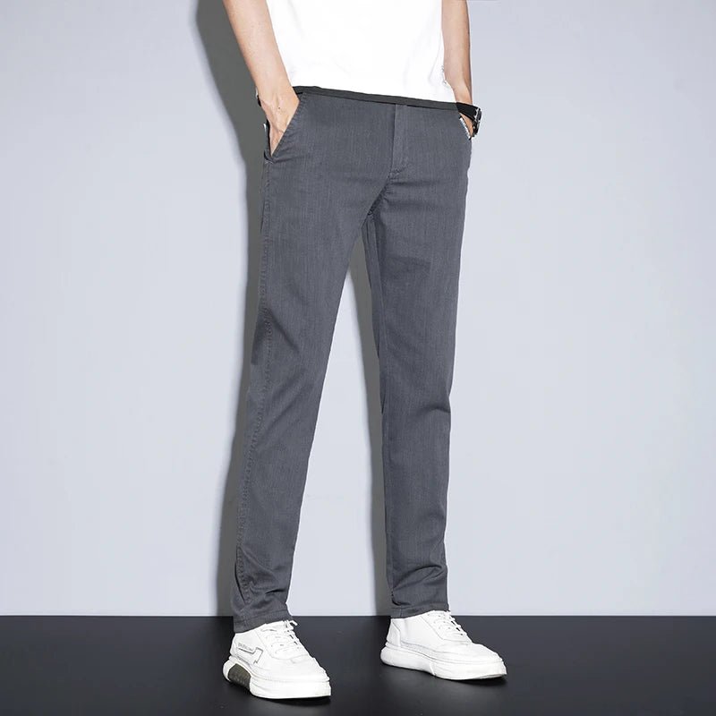 Spring Summer Classic Men's Casual Pants Stretch Slim Business Cotton Trousers Fashion Zippered Pocket Thin Men Pants Korean - PratSN