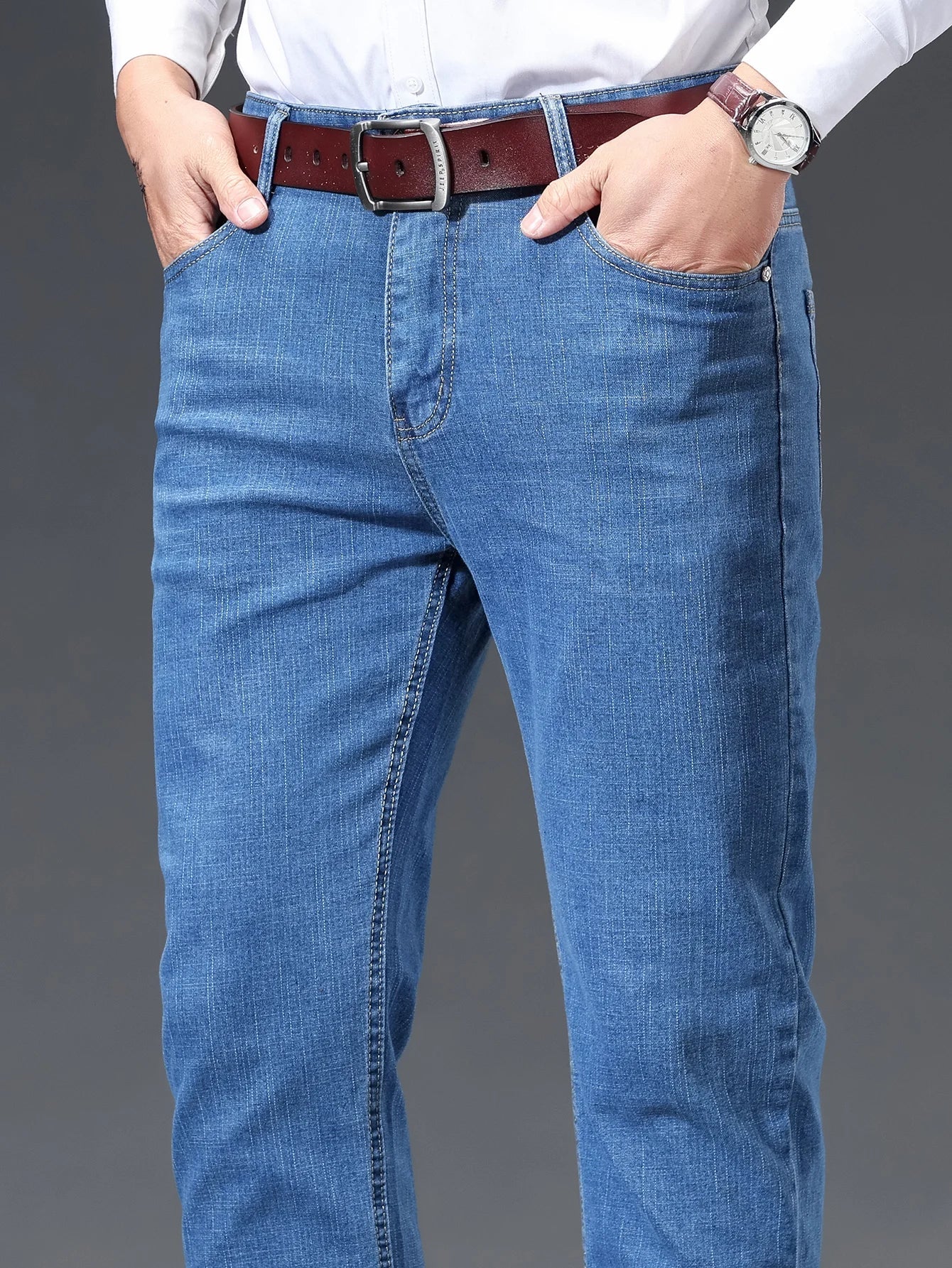 Spring Summer Thin Men's Straight Jeans Business Casual Stretch Comfortable Trousers Fashion Embroidered Male Denim Pants - PratSN