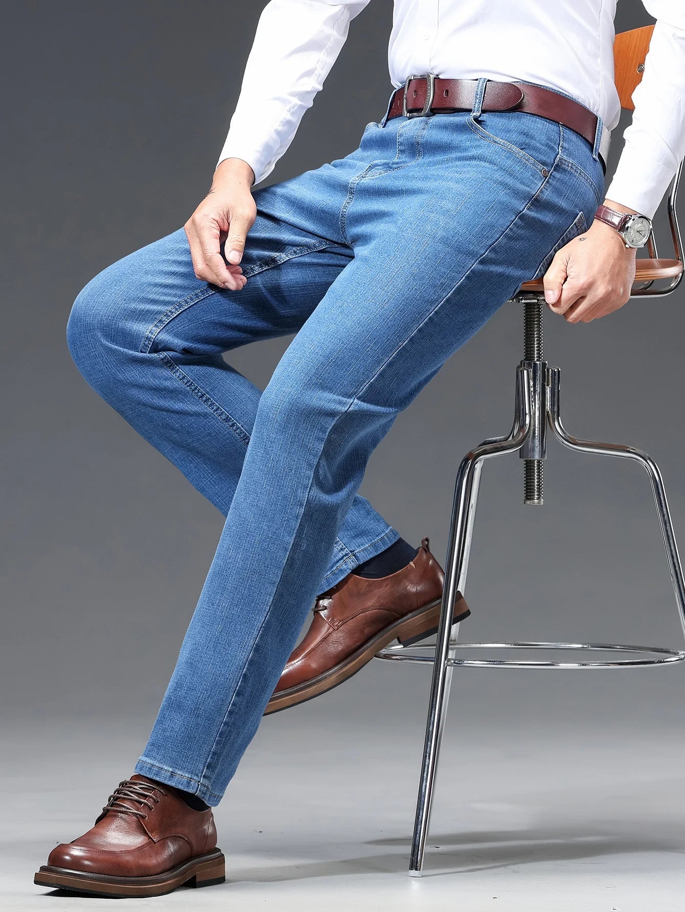 Spring Summer Thin Men's Straight Jeans Business Casual Stretch Comfortable Trousers Fashion Embroidered Male Denim Pants - PratSN