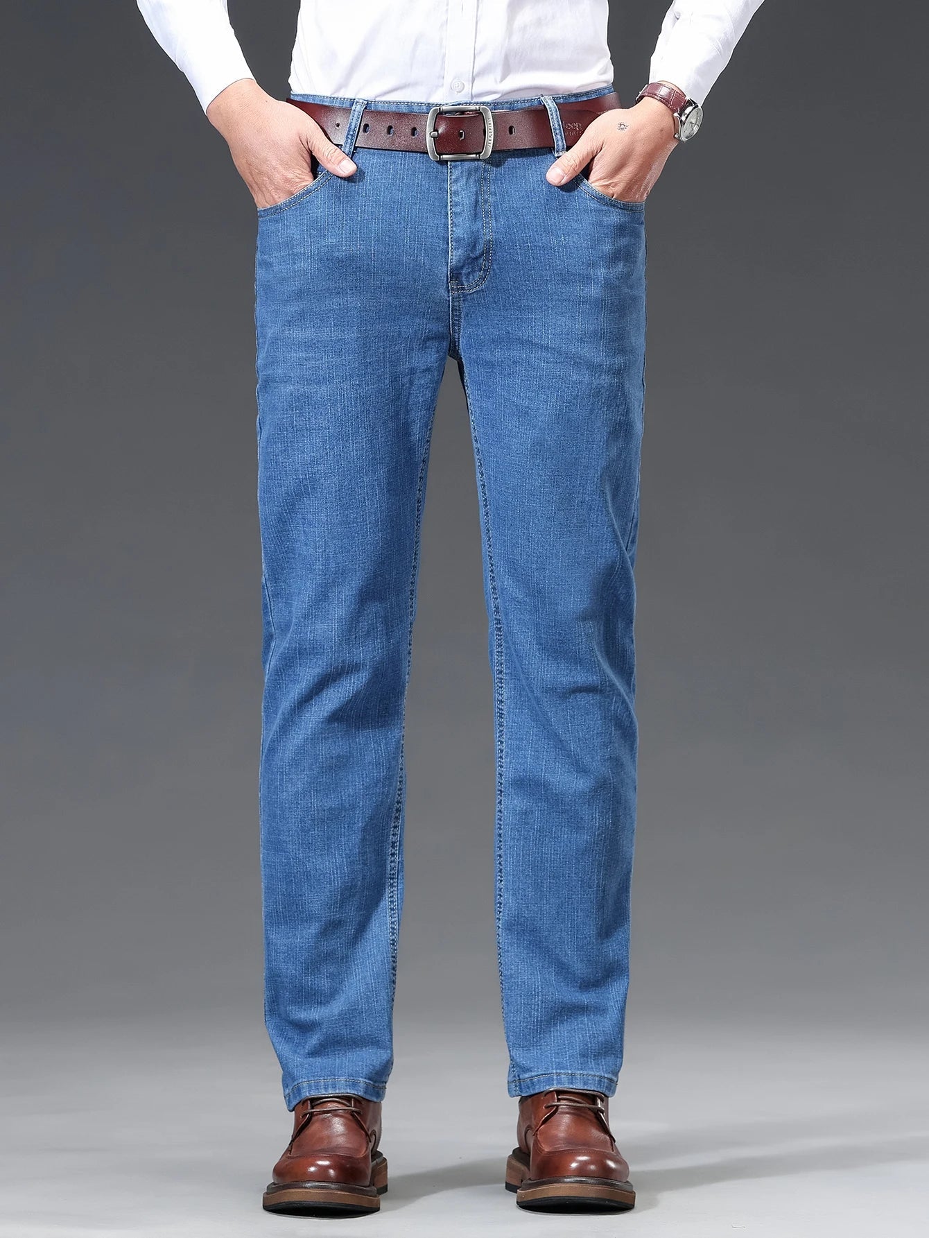 Spring Summer Thin Men's Straight Jeans Business Casual Stretch Comfortable Trousers Fashion Embroidered Male Denim Pants - PratSN