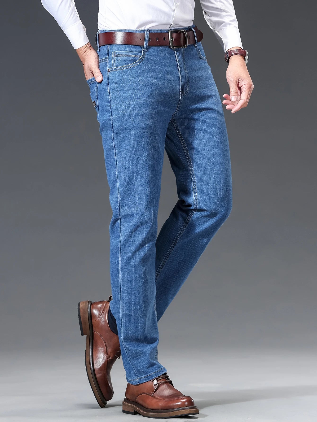 Spring Summer Thin Men's Straight Jeans Business Casual Stretch Comfortable Trousers Fashion Embroidered Male Denim Pants - PratSN