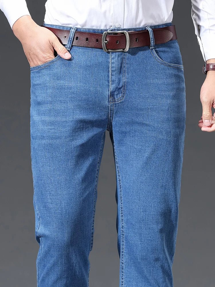 Spring Summer Thin Men's Straight Jeans Business Casual Stretch Comfortable Trousers Fashion Embroidered Male Denim Pants - PratSN