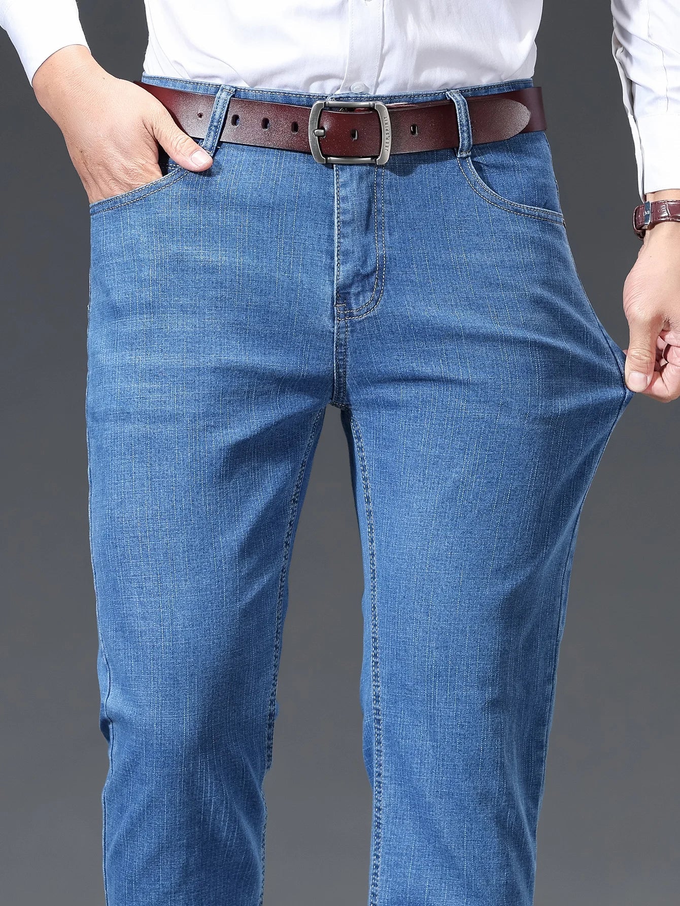 Spring Summer Thin Men's Straight Jeans Business Casual Stretch Comfortable Trousers Fashion Embroidered Male Denim Pants - PratSN