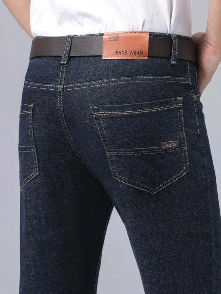 Spring Summer Thin Men's Straight Jeans Business Casual Stretch Comfortable Trousers Fashion Embroidered Male Denim Pants - PratSN