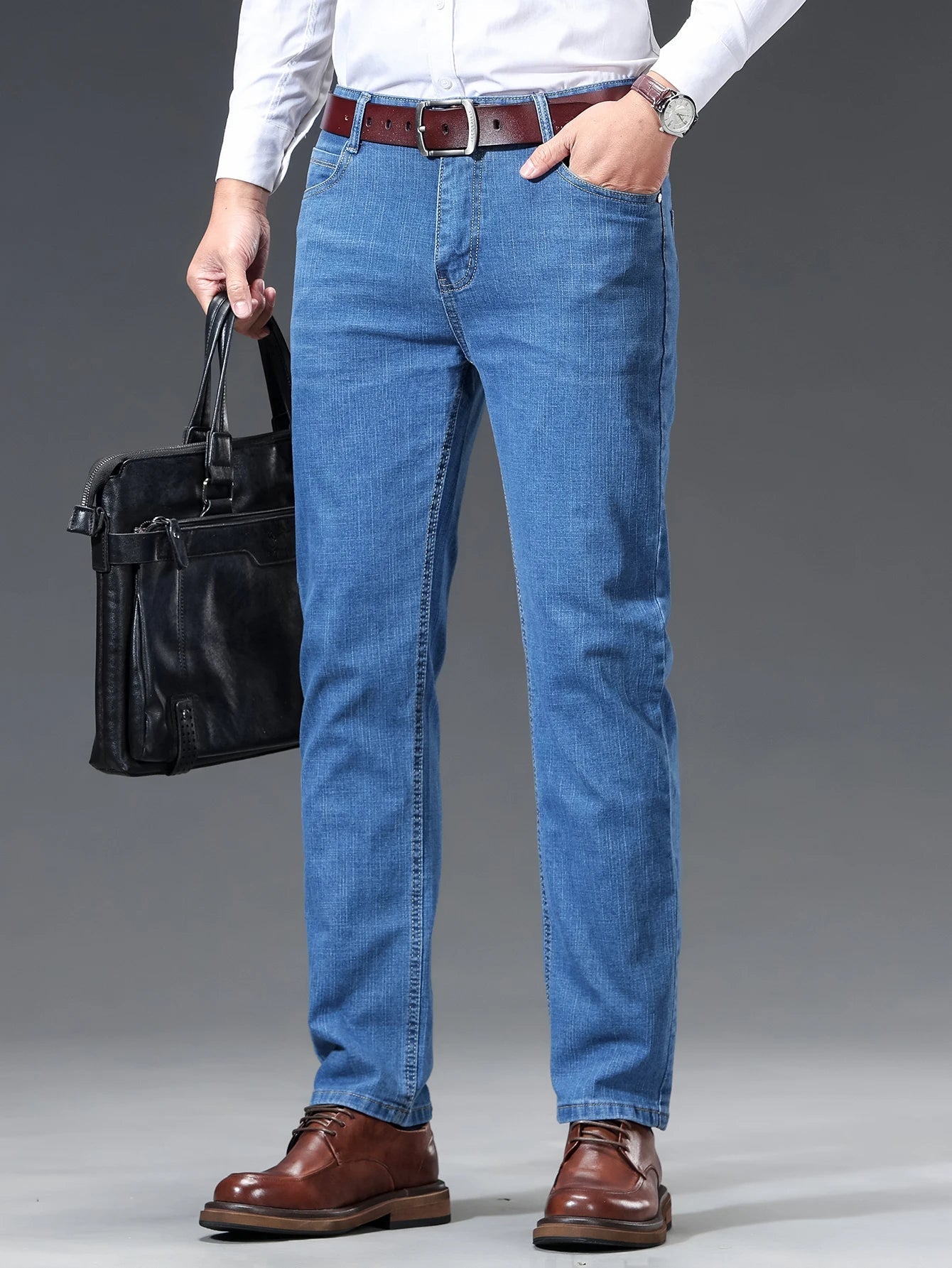 Spring Summer Thin Men's Straight Jeans Business Casual Stretch Comfortable Trousers Fashion Embroidered Male Denim Pants - PratSN