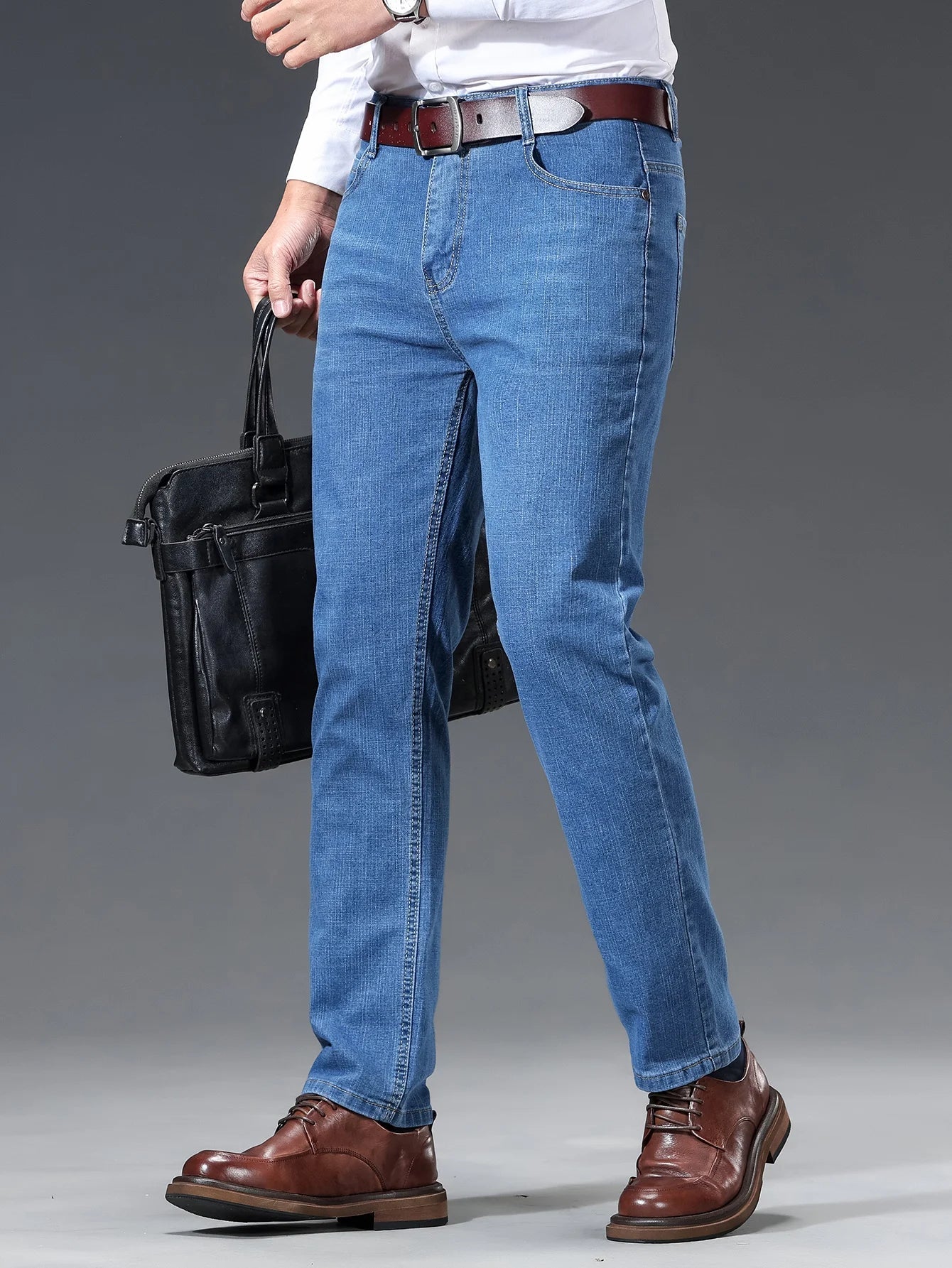 Spring Summer Thin Men's Straight Jeans Business Casual Stretch Comfortable Trousers Fashion Embroidered Male Denim Pants - PratSN