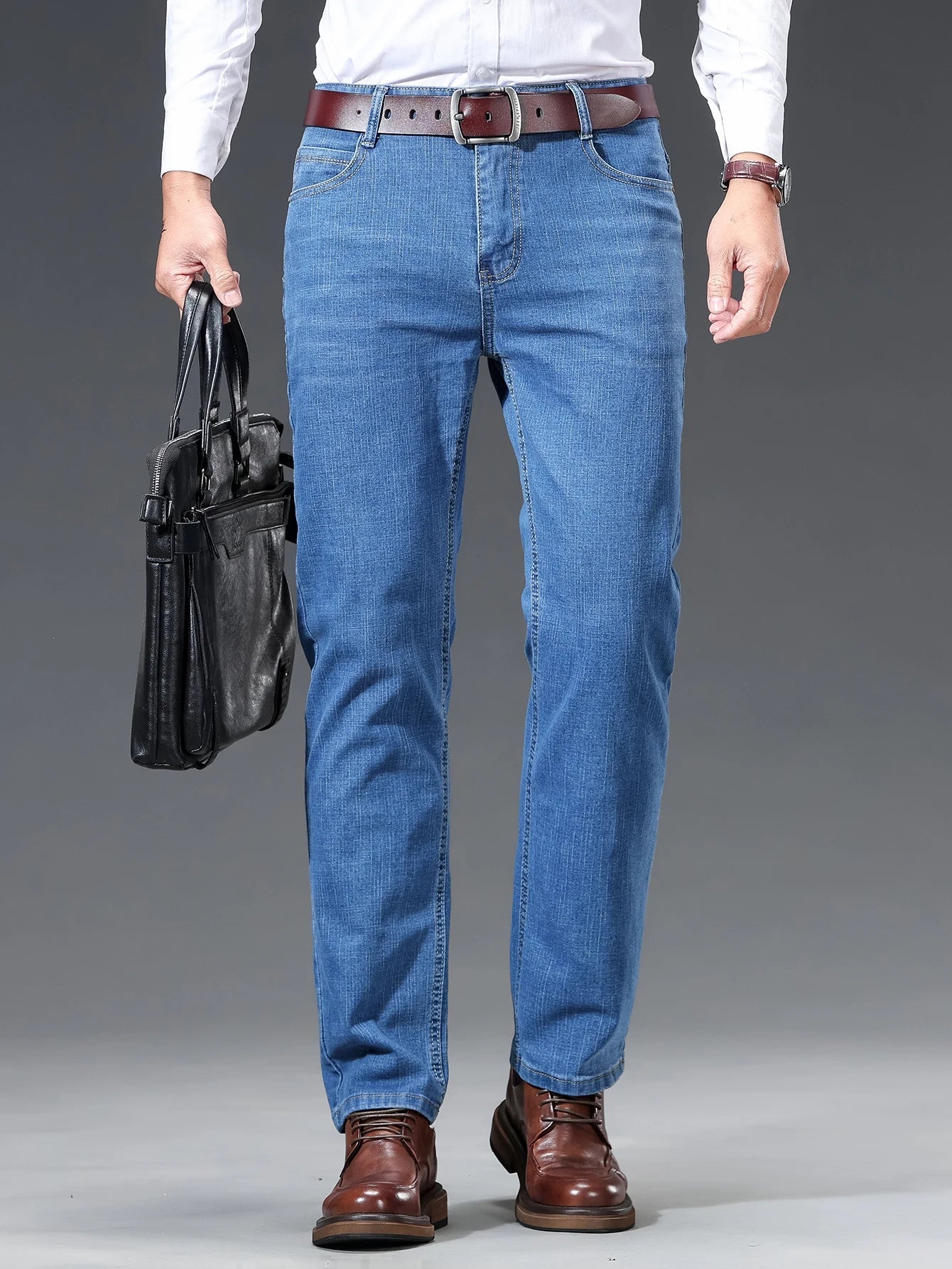 Spring Summer Thin Men's Straight Jeans Business Casual Stretch Comfortable Trousers Fashion Embroidered Male Denim Pants - PratSN