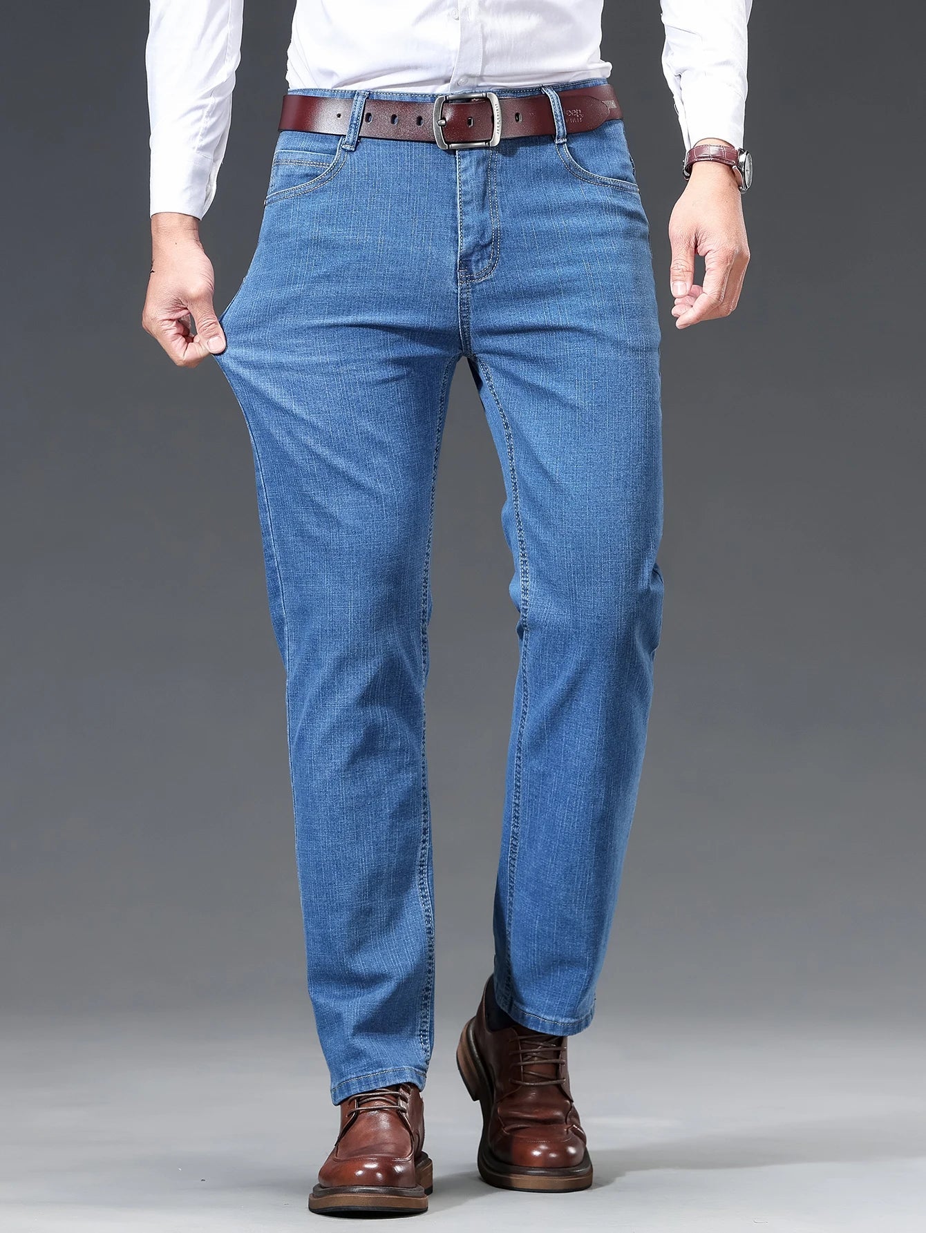 Spring Summer Thin Men's Straight Jeans Business Casual Stretch Comfortable Trousers Fashion Embroidered Male Denim Pants - PratSN