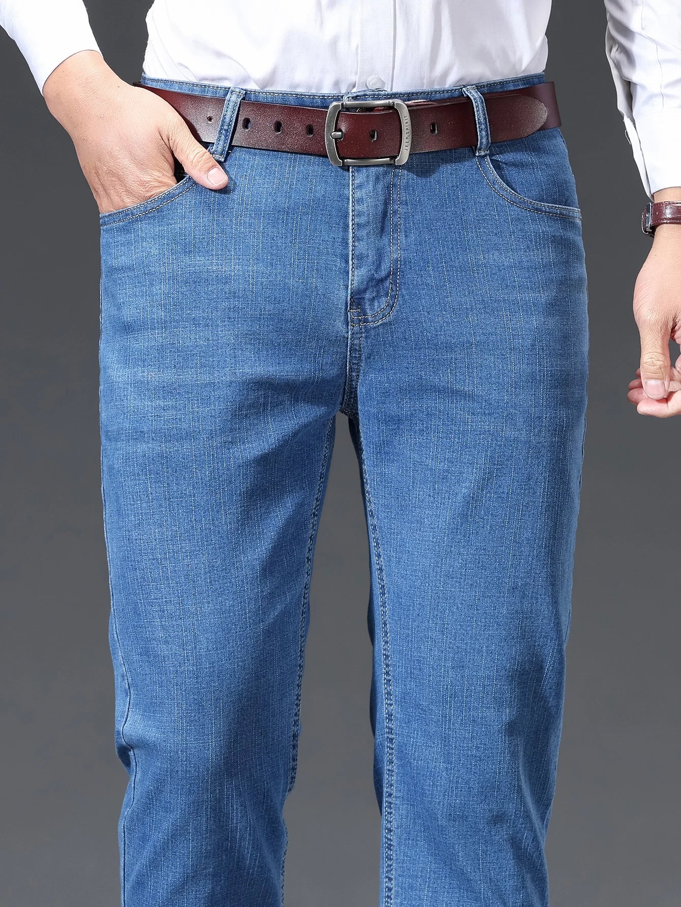 Spring Summer Thin Men's Straight Jeans Business Casual Stretch Comfortable Trousers Fashion Embroidered Male Denim Pants - PratSN