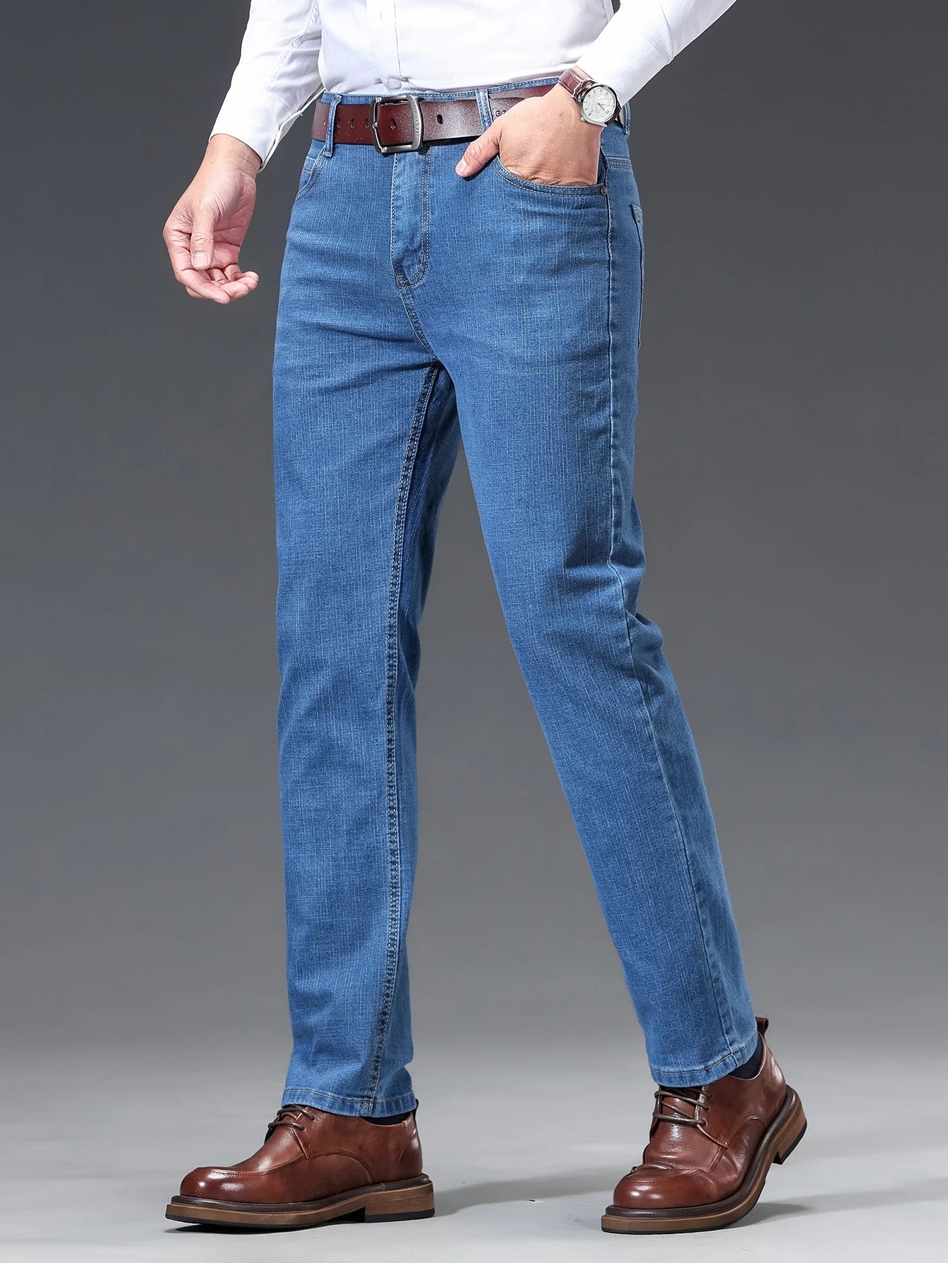 Spring Summer Thin Men's Straight Jeans Business Casual Stretch Comfortable Trousers Fashion Embroidered Male Denim Pants - PratSN