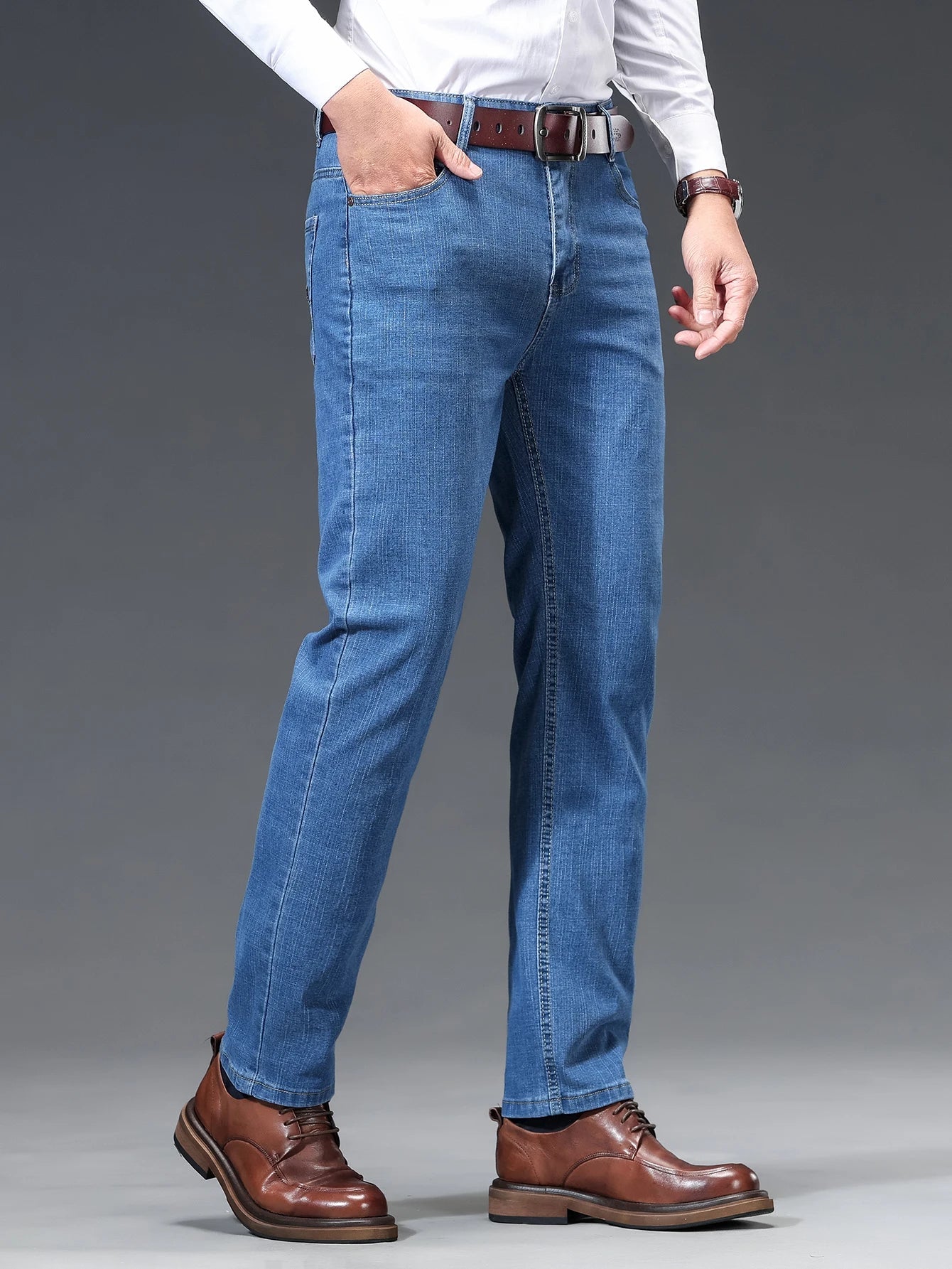 Spring Summer Thin Men's Straight Jeans Business Casual Stretch Comfortable Trousers Fashion Embroidered Male Denim Pants - PratSN