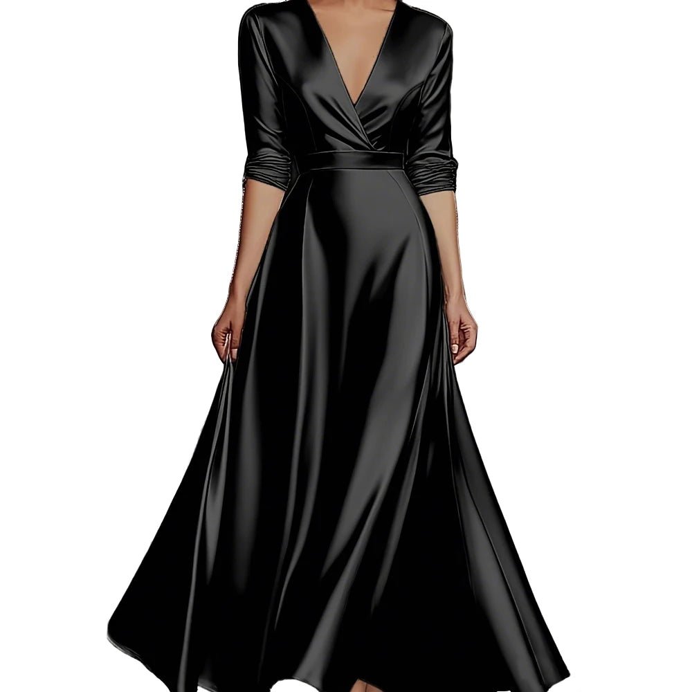 Spring/Autumn Collection: French - inspired Elegance Luxury - feel V - neck Long - sleeved Fitted Waist Dress Evening Gown for Banquets - PratSN