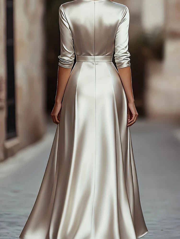 Spring/Autumn Collection: French - inspired Elegance Luxury - feel V - neck Long - sleeved Fitted Waist Dress Evening Gown for Banquets - PratSN