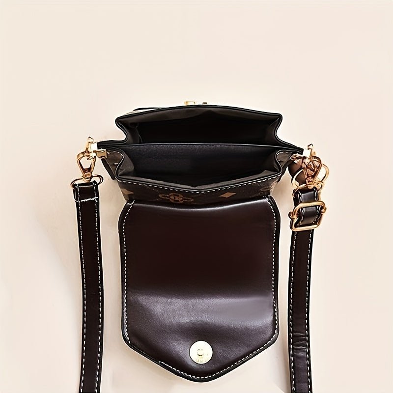[Stylish Crossbody Bag] FOSIDIRI Women's Fashionable Faux Leather Crossbody Bag | Geometric Pattern, Magnetic Closure, Adjustable Strap, Stylish Black & Beige Design with Floral Accents - PratSN