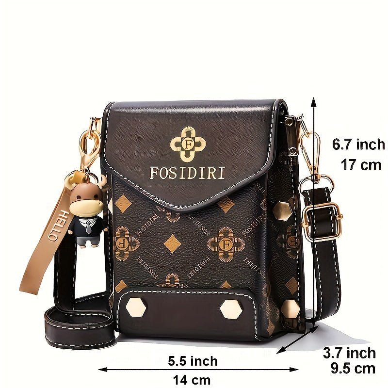 [Stylish Crossbody Bag] FOSIDIRI Women's Fashionable Faux Leather Crossbody Bag | Geometric Pattern, Magnetic Closure, Adjustable Strap, Stylish Black & Beige Design with Floral Accents - PratSN