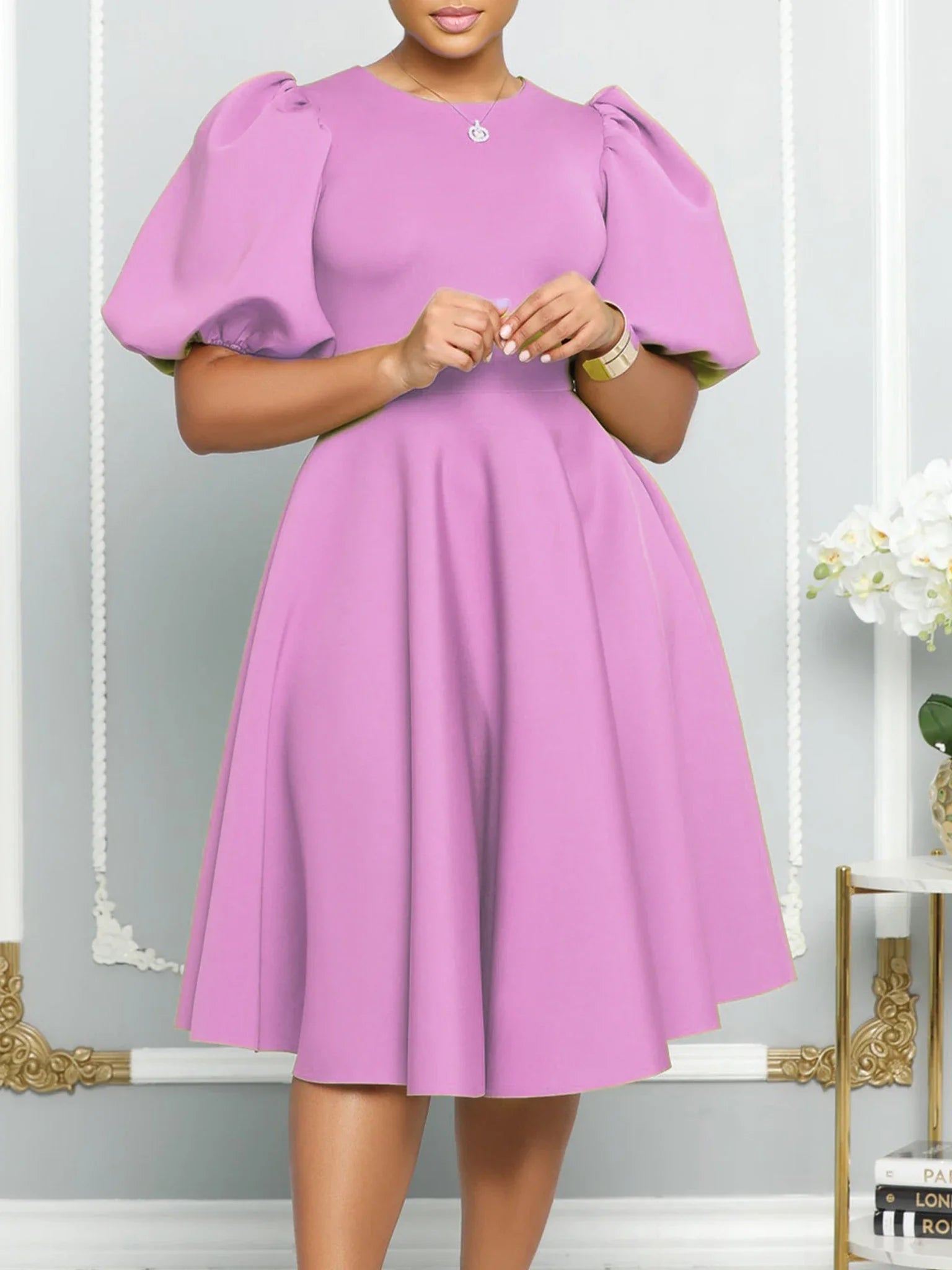 Summer A - line Dress African Dresses for Women 2023 Elegant Short Lantern Sleeve High Waist Robe Africaine Femme African Clothes - PratSN