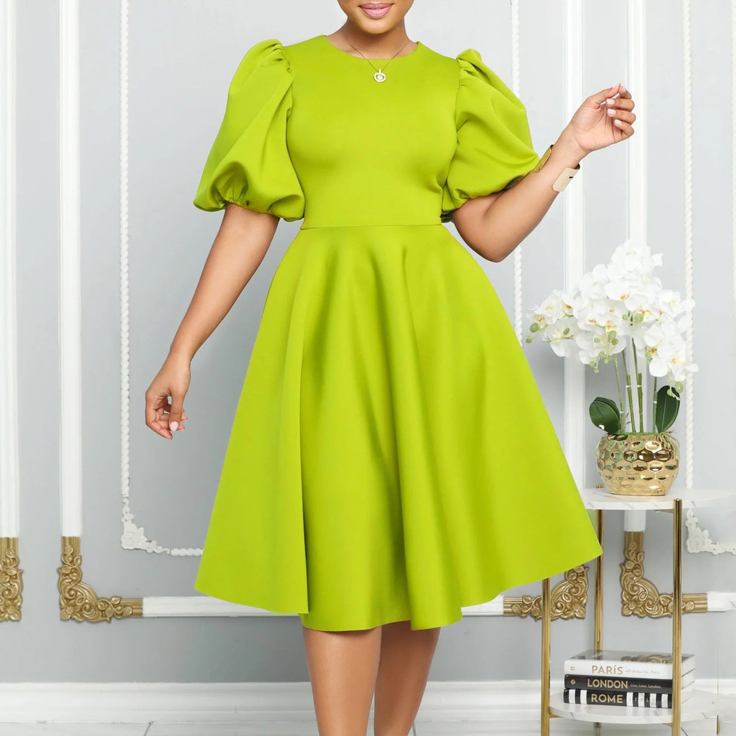 Summer A - line Dress African Dresses for Women 2023 Elegant Short Lantern Sleeve High Waist Robe Africaine Femme African Clothes - PratSN