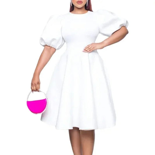 Summer A - line Dress African Dresses for Women 2023 Elegant Short Lantern Sleeve High Waist Robe Africaine Femme African Clothes - PratSN