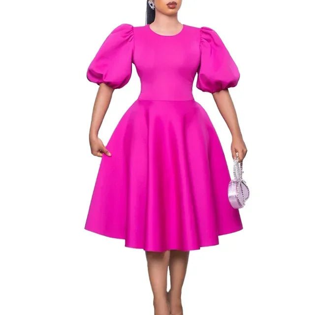 Summer A - line Dress African Dresses for Women 2023 Elegant Short Lantern Sleeve High Waist Robe Africaine Femme African Clothes - PratSN