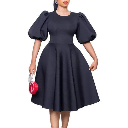 Summer A - line Dress African Dresses for Women 2023 Elegant Short Lantern Sleeve High Waist Robe Africaine Femme African Clothes - PratSN