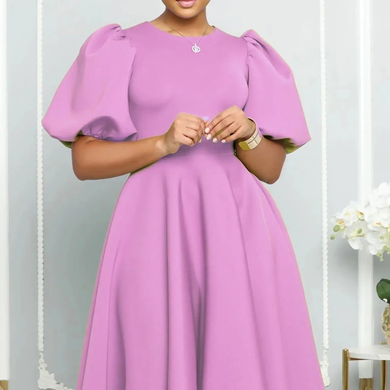 Summer A - line Dress African Dresses for Women 2023 Elegant Short Lantern Sleeve High Waist Robe Africaine Femme African Clothes - PratSN