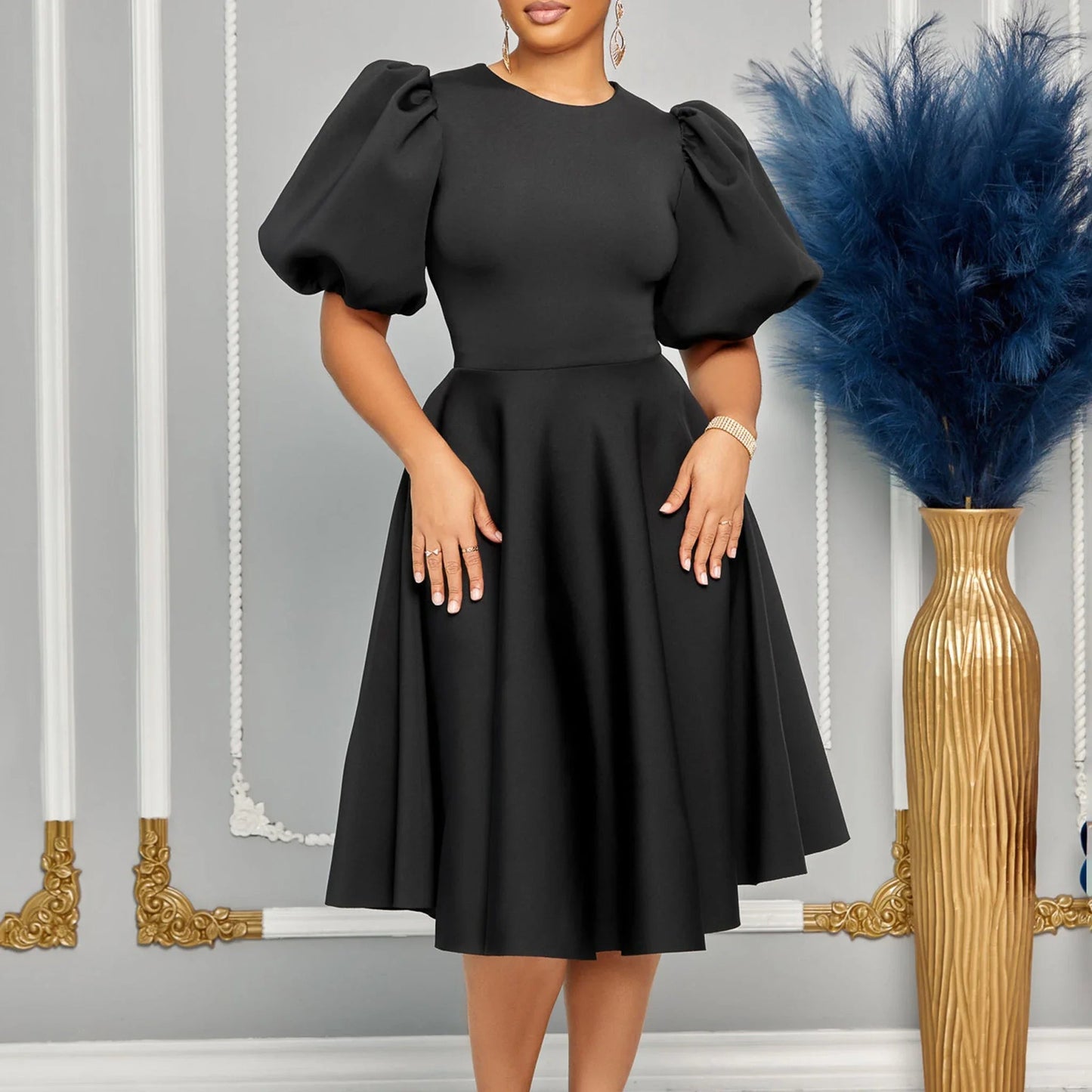 Summer A - line Dress African Dresses for Women 2023 Elegant Short Lantern Sleeve High Waist Robe Africaine Femme African Clothes - PratSN