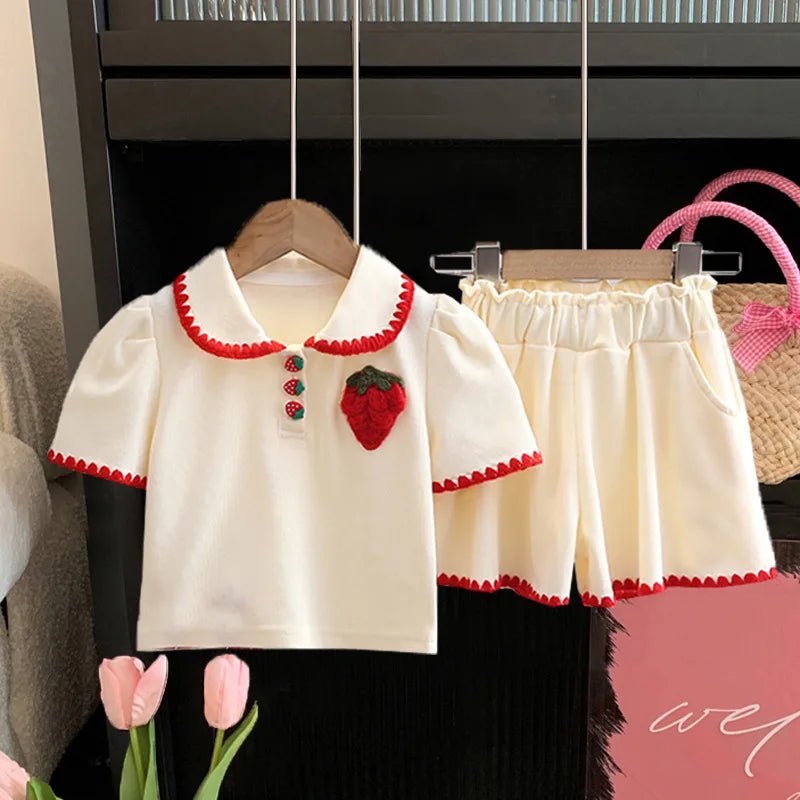 Summer Baby Girl Clothes Set Kid Lapel Tshirts and Shorts 2 Pieces Suit Children Strawberry Top Bottom Outfits Tracksuits - PratSN