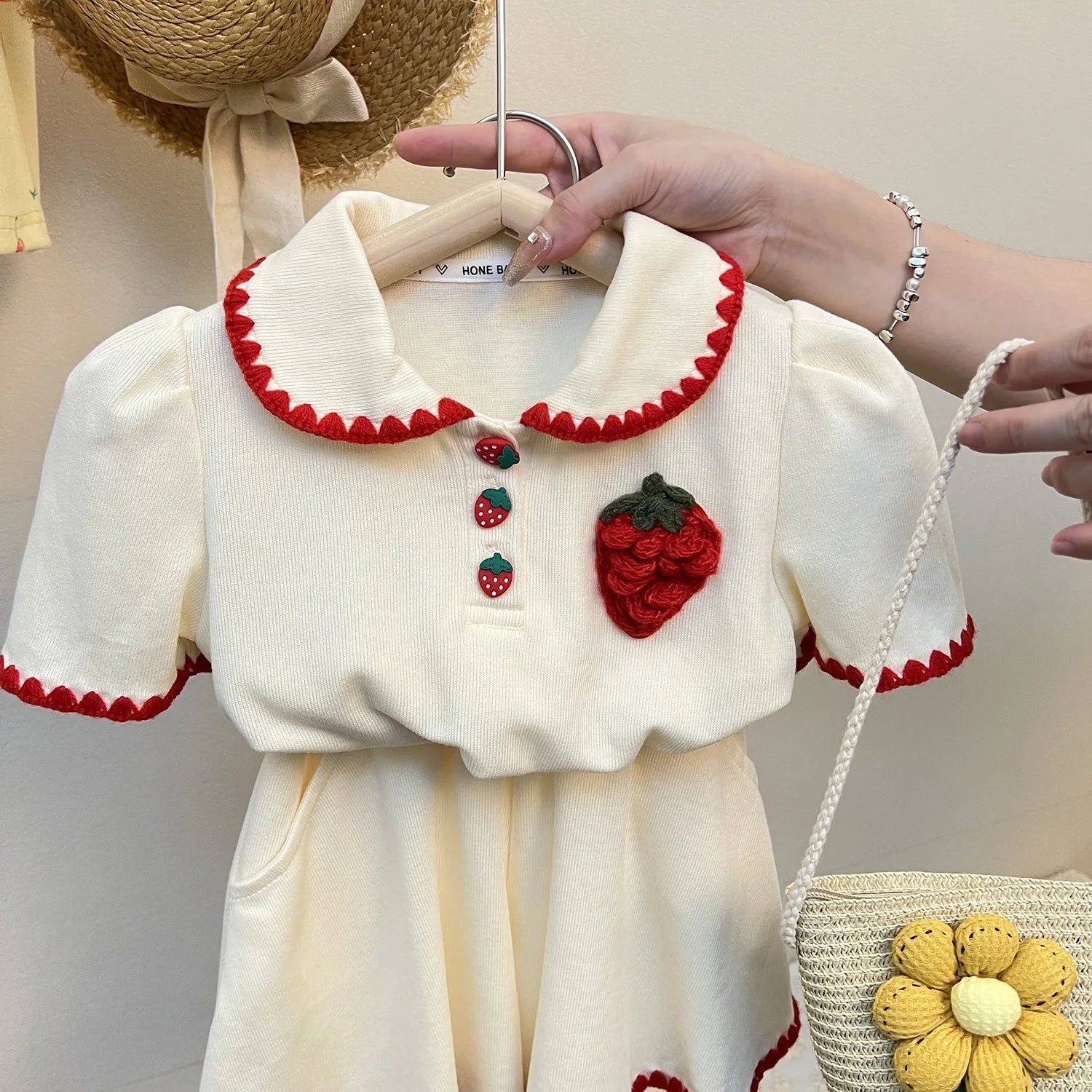 Summer Baby Girl Clothes Set Kid Lapel Tshirts and Shorts 2 Pieces Suit Children Strawberry Top Bottom Outfits Tracksuits - PratSN