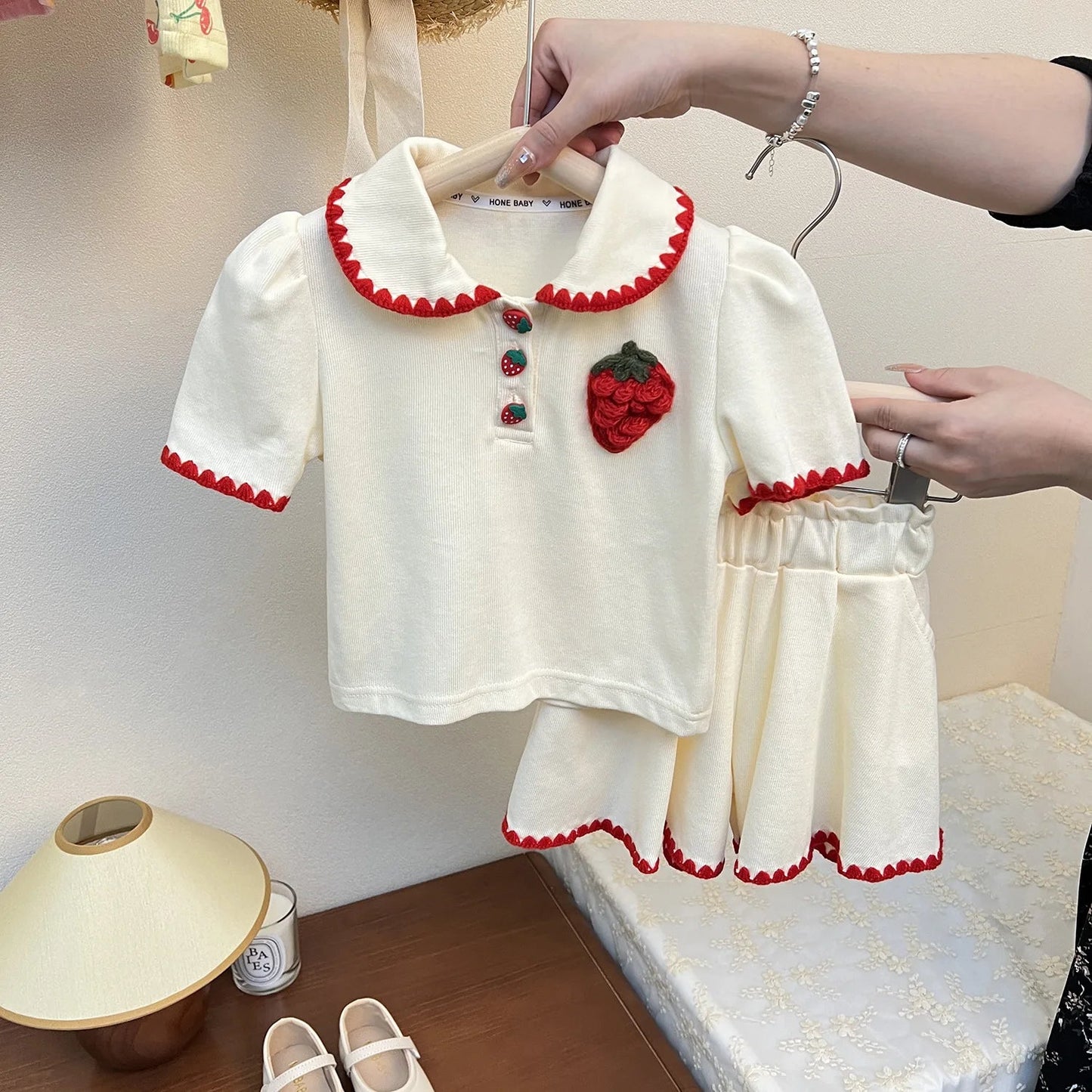 Summer Baby Girl Clothes Set Kid Lapel Tshirts and Shorts 2 Pieces Suit Children Strawberry Top Bottom Outfits Tracksuits - PratSN