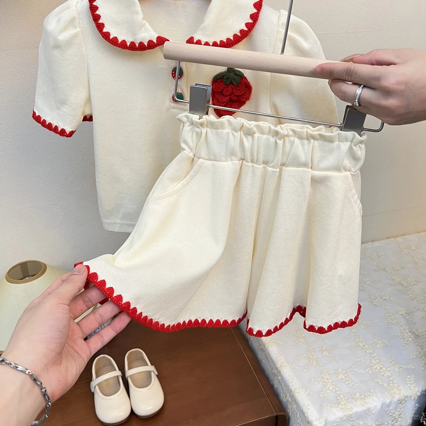 Summer Baby Girl Clothes Set Kid Lapel Tshirts and Shorts 2 Pieces Suit Children Strawberry Top Bottom Outfits Tracksuits - PratSN