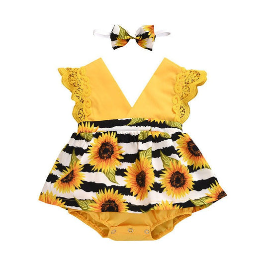 Summer Baby Girl Triangle Romper, Lace Wrapper For Newborn Baby, Sunflower Baby One - piece Romper - PratSN