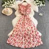 Summer Beach O - Neck Tunic Slim Casual Midi Dress For Women Flying Sleeve Empire Floral Lace Dress - PratSN