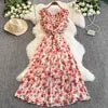 Summer Beach O - Neck Tunic Slim Casual Midi Dress For Women Flying Sleeve Empire Floral Lace Dress - PratSN