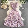 Summer Beach O - Neck Tunic Slim Casual Midi Dress For Women Flying Sleeve Empire Floral Lace Dress - PratSN