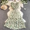 Summer Beach O - Neck Tunic Slim Casual Midi Dress For Women Flying Sleeve Empire Floral Lace Dress - PratSN