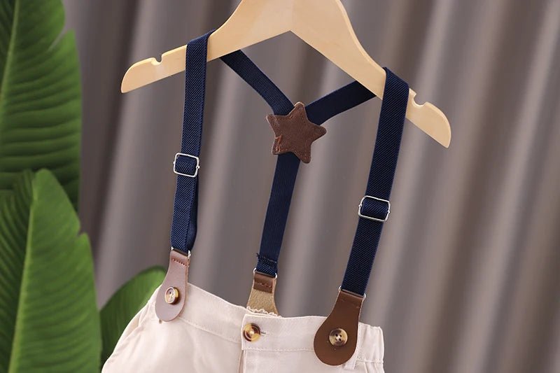 Summer Children Kids Boy's Clothes Blue Strips Shirt Bib Shorts 2Pcs/Set Gentleman Baby Toddler Tracksuits 0 - 5 Years - PratSN