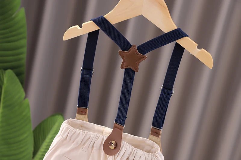 Summer Children Kids Boy's Clothes Blue Strips Shirt Bib Shorts 2Pcs/Set Gentleman Baby Toddler Tracksuits 0 - 5 Years - PratSN