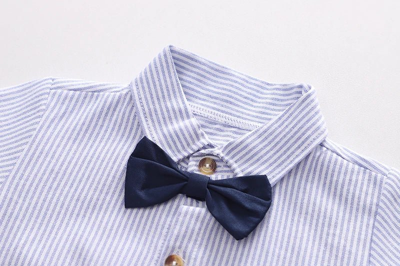 Summer Children Kids Boy's Clothes Blue Strips Shirt Bib Shorts 2Pcs/Set Gentleman Baby Toddler Tracksuits 0 - 5 Years - PratSN