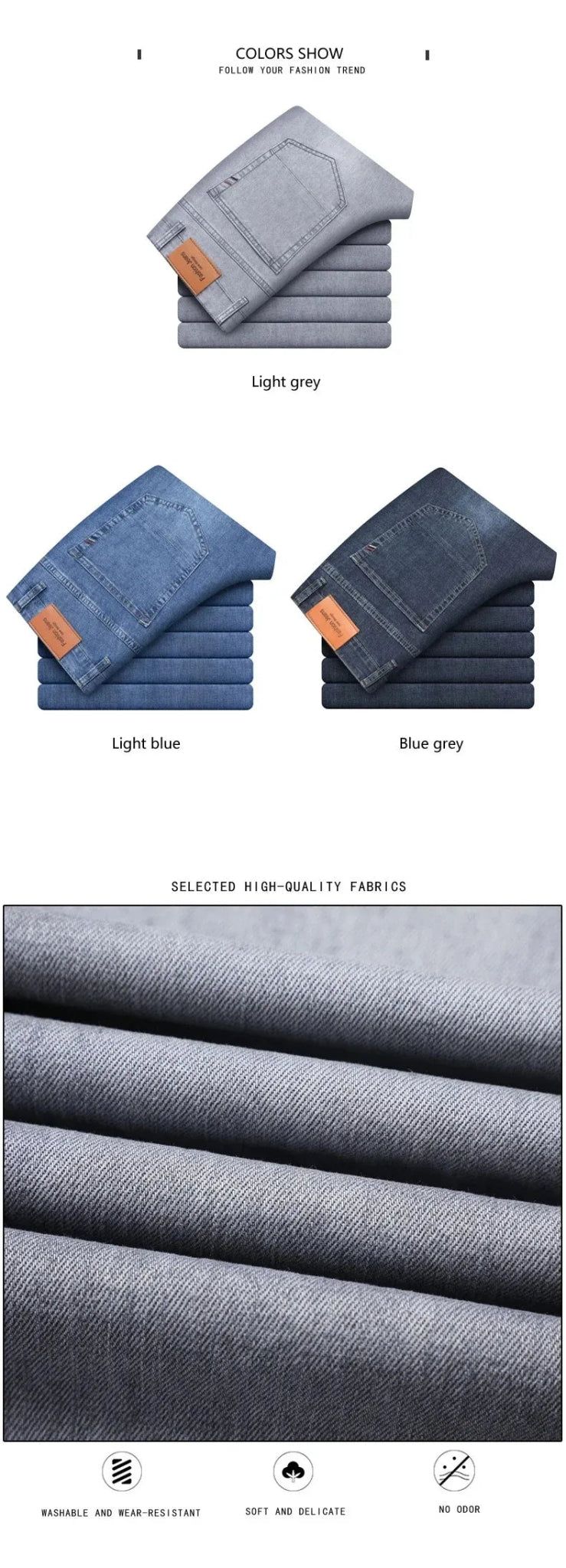 Summer Elastic Men's Jeans Fashion Gray Comfortable Business Straight Stretch Cotton Casual Denim Pants Brand Male Thin Trousers - PratSN